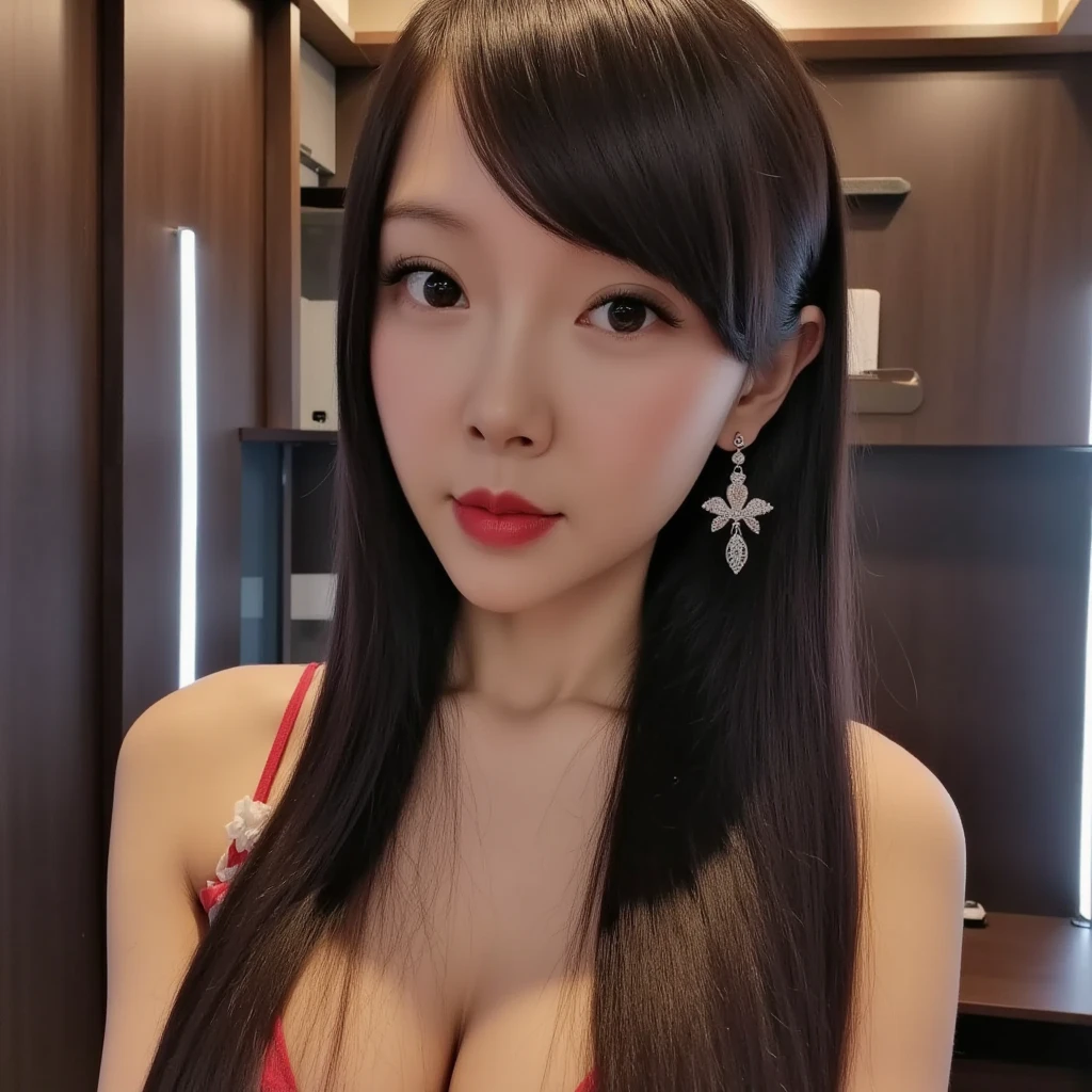 instagram photo, closeup face photo of 23 y.o Chloe in kebaya, Red Lipstick, sensual Lipstick, Sensational Make Up, cleavage, pale skin, (smile:0.4), hard shadows, anime outfit