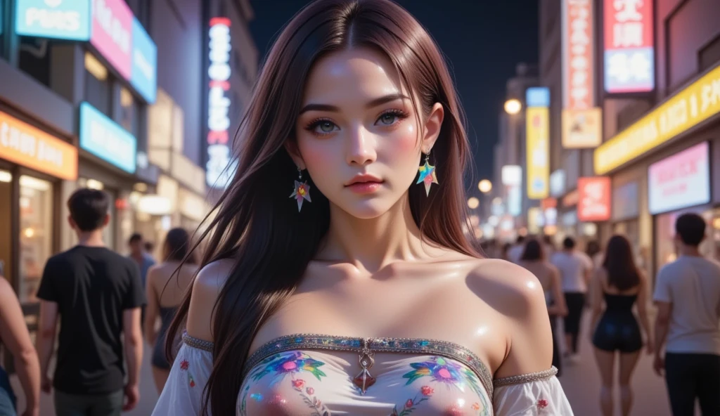 (((Double the size of your boobs))), Downtown China, Change into a pink cheongsam, Fair skin, Bombshell, glamor, seductiv, Place your left hand on your chest