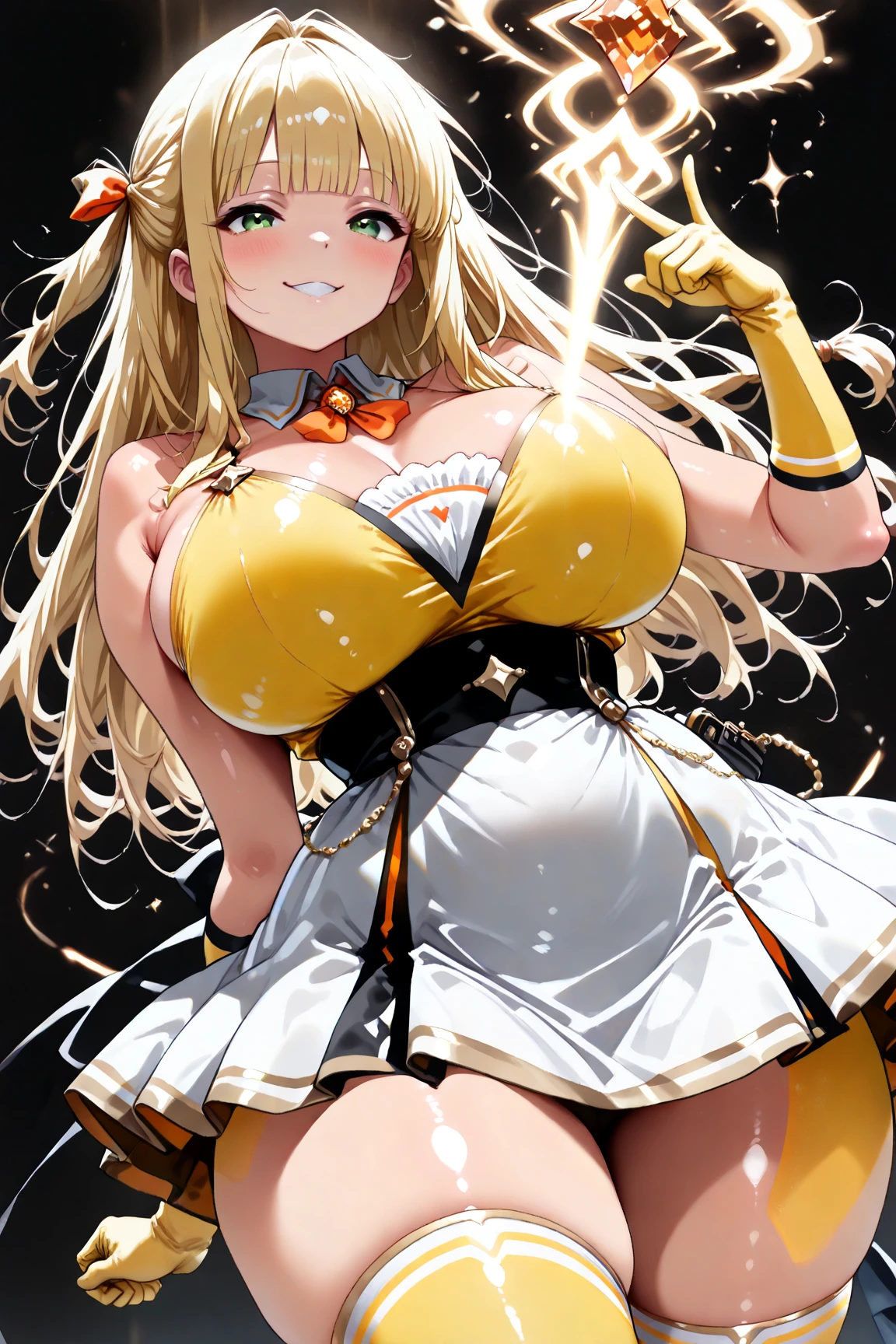 (best quality). (Ultra Detalhado). (1girl), Olhando para o Viewer. (Antecedentes detalhados). belos olhos detalhados. rosto delicado e bonito. (high saturation), seios grandes, droopy breasts, (((sexy black cheerleader outfit))), (((sexy legs))), (((sexy breasts)))
