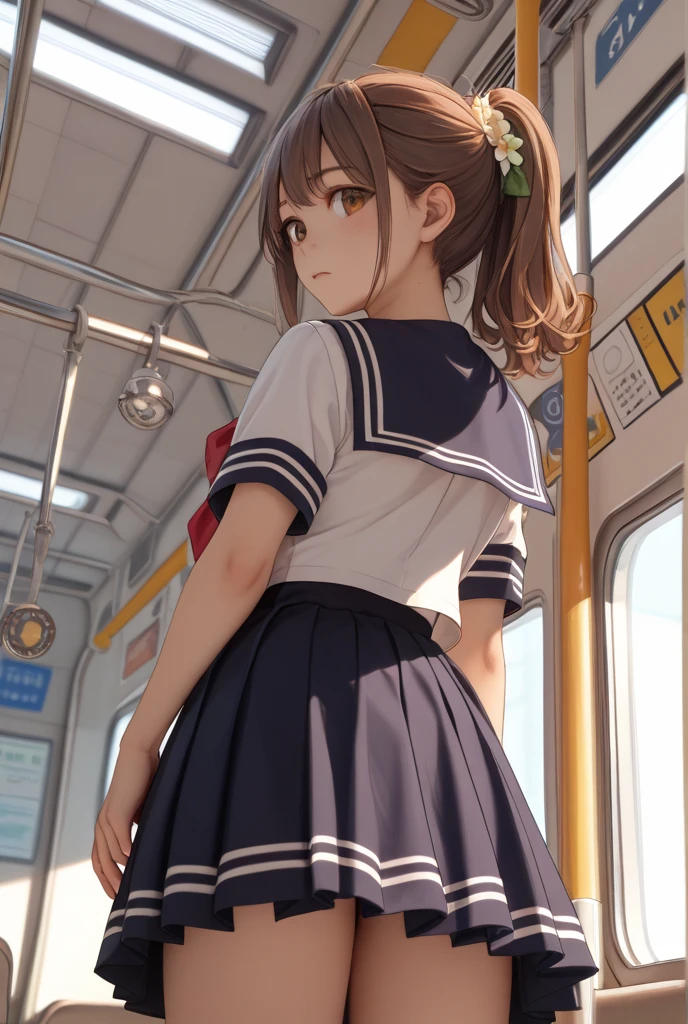 (masterpiece, best quality), female teenager, full-figured, scandinavian, amber eyes, downturned ears, narrow chin, asymmetrical cheeks, prominent forehead, , mahogany
asymmetrical haircut hair, contempt
wearing flounce skirt, silk
fishnet camisole, boat shoes, ,hunting backpack
, standing with hands in front, suggesting submission