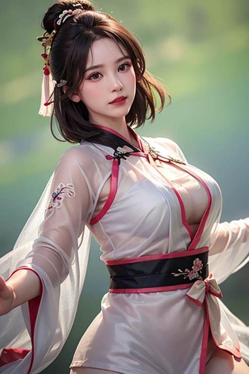 masterpiece , best quality , Thin to transparent , Not wearing ,Huge long saggy breasts, looking at the audience，cleavage，cleavage, split, perfect hands, perfect hands指, perfect fit, Perfect body, perfect face, Perfect image realism, Detailed background, detailed clothing , Super realism, lifelike, Unreal's engine, Render by Octane, 8K, Highest resolution, Very detailed, (Full body female love:0.6) , fighting stance, Dynamic angle, (Rotational Energy:0.7) , White skin ,Kimono dress ,external, News posts , movie lighting, Perfectly field of view