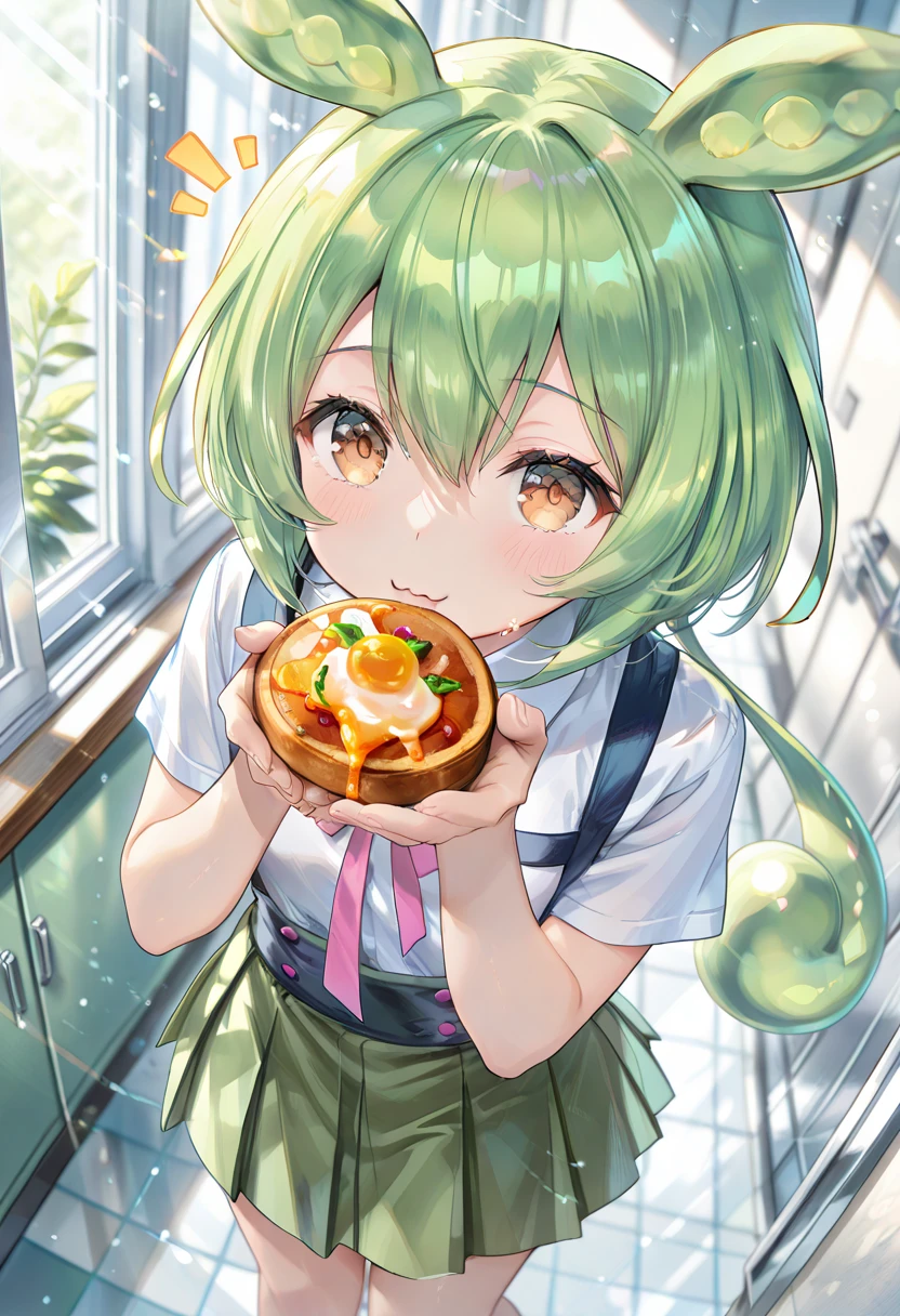 ((((1girl)))), white apron,blonde hair,semi-long hair, one eye closed, green eyes, small breasts, holding plate, (jidanroujuan),food focus, female focus, upper body<lora:Jidanroujuan:1>