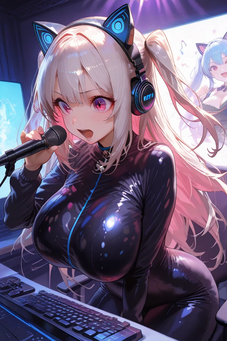 (((computer、electronic circuitry))),electrons fly around, cinematic light、((fresh flowers、Flowers dance))((Machine Woman)),alone, ,whole body,kimono、(machine-made),Expressionless,(headphones),SF、Bewitching、ultra high resolution、8K、masterpiece、