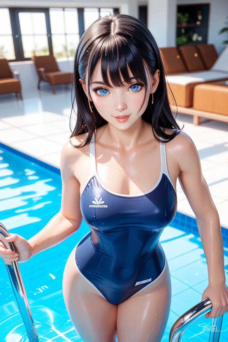 Anime Kawaii sexy Perfect Slim sensual body large breast and huge thighs, An intricate and highly detailed illustration of anime (Young girl). (8k, 超High resolution, best qualityer, tabletop:1.2),(18-years old:1.2)、(Dishonest laugh)、(Look away)、8k、RAW portrait of Japanese woman、Photorealistic、超High resolution、Maximum quality、 (Huge breasted, neckleace:1.2),(swimming race costume :1.3)、(from low:1.2)、sit in a chair、Cross your arms、(panchira:1.2)、(sophisticated cafe:1.4) break (natural skin texture、skin detailed、hyper- realism、ultra sharpness)、details Intricate、depth of fields、Poor lighting、korean idol、Idol Nogizaka、featuring Gravure Idol、女優、fashion model pose、Cao Cao