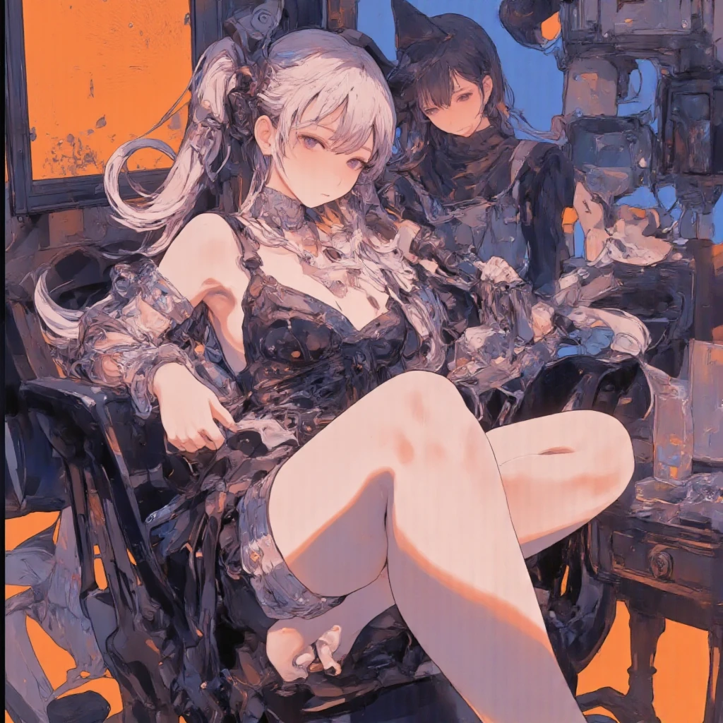 anime character sitting on a chair with a cat on her lap, trending on artstation pixiv, guweiz on pixiv artstation, guweiz on artstation pixiv, trending on cgstation, white - haired fox, artwork in the style of guweiz, guweiz, from girls frontline, cushart krenz key art feminine