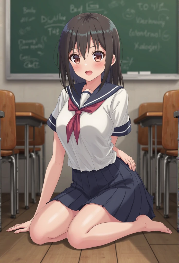 Place your hands on your knees、((She boldly shows off her white panties))、(Squatting bench)、double eyelid、Perfect Fingers、Perfect Proportions、Huge 、eyelash、Place your heels on the ground、Beautiful and detailed、Very detailed、High resolution、Transcendental beauty、Highest quality、masterpiece、((Japanese school girl uniform))、Very detailed表現、School classroom、Very detailed外観、Pretty Girl JC、positive、She spreads her legs erotically, (((Dynamic pose)))、((Sit with your knees bent))、Sexy Gaze、Low - Angle、(((Cameltoe visible through white panties))), I can see the crack of her pussy through her panties, Erotic Cameltou, 