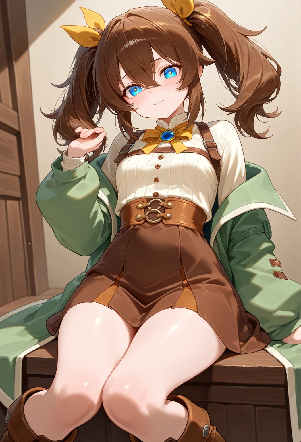 Elf brown boots black thigh highs green eyes naked