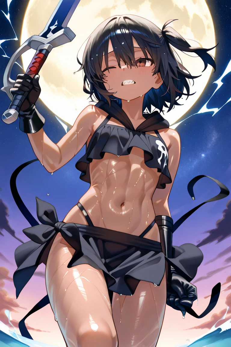 Homura(Senran Kagura), Homura has tanned skin and her dark brown hair is tied in a long ponytail with a white ribbon, the ends of the ribbon standing straight up. She wears a short black dress that looks similar to her old Hebijo uniform, and covers it with a small, light grey jacket, with samurai leg armor on each side. Around her neck is a long black cape with white trim. At the surface of her appearance, Homura has a rather cool demeanor to her upon interaction. She can be calm until a present situation calls for her to get serious. She's not one for conversation as she believes that actions speak louder than words. She also follows the ideal from her former sensei, Rin, that silence is a shinobi's best weapon. Homura is a playable character from the Senran Kagura videogame series. She makes her debut in Senran Kagura: Portrait of Girls. Homura has tanned skin and her dark brown hair is tied in a long ponytail with a white ribbon, the ends of the ribbon standing straight up. She dons the usual Hebijo uniform, which is an all black sailor fuku with red trim. Like Asuka, she wears wrist guards on her forearms with bandages underneath. She wears white loose socks with brown dress shoes. In addition to six katana which she wields at the same time, she carries a nodachi known as Engetsuka on her back. At the surface of her appearance, Homura has a rather cool demeanor to her upon interaction. Body and Physique: Homura has a well-defined, athletic build that reflects her ninja training. Her body is lean and toned, with prominent muscle definition in her arms and legs, indicating her strength and agility. Her waist is narrow, leading to a more pronounced hourglass figure, which is accentuated by the design of her outfit. Her posture is often upright and confident, embodying the discipline and skill of a seasoned warrior. Despite her sleek and agile appearance, she maintains a strong and resilient physique, essential for her role in battle. NSFW NSFW NSFW NSFW HENTAINSFW