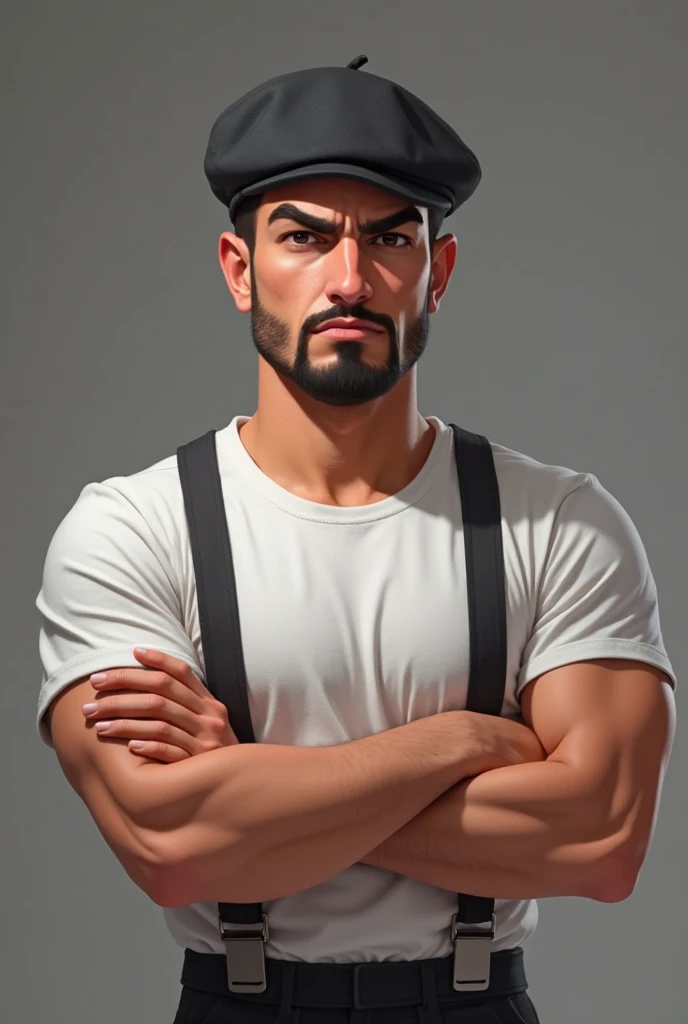 Latino 1kid, , short hair, kid, hairy,iryalpha, BeardAlpha, wearing a tracksuit clothes, wearing a Adidas cap, tight uniform, open shirt, wearing a pectoral harness, oversized pectorals, heavy pectorals, oversized bulge, intimidating, smirking, nipple rings, threatening, bara, prison background