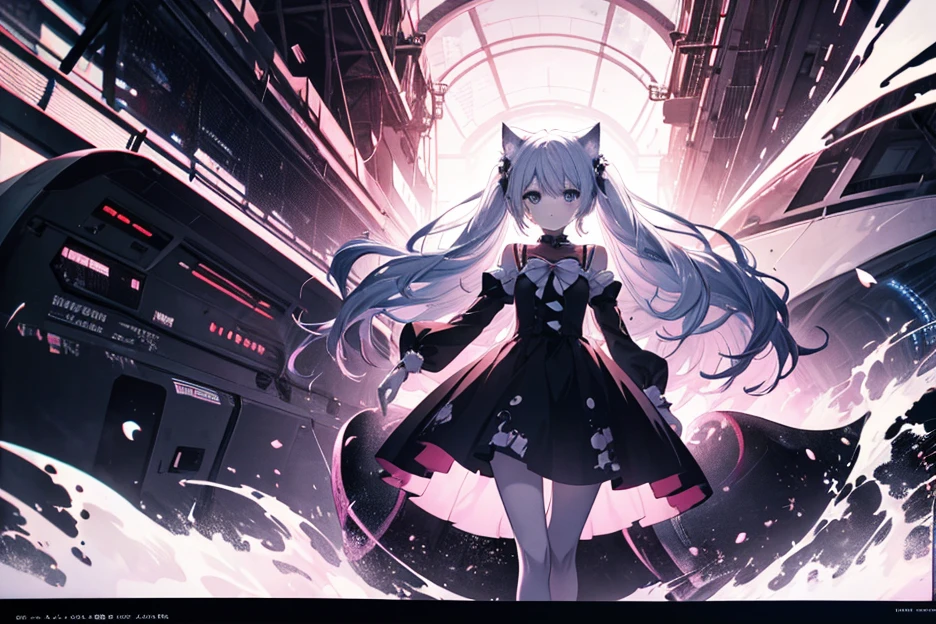 top-quality、masterpiece、、Cat's ears、silber hair、Longhaire、Light blue eyes、Black and white sailor suit、a miniskirt、maid clothes、frilld、PastelColors