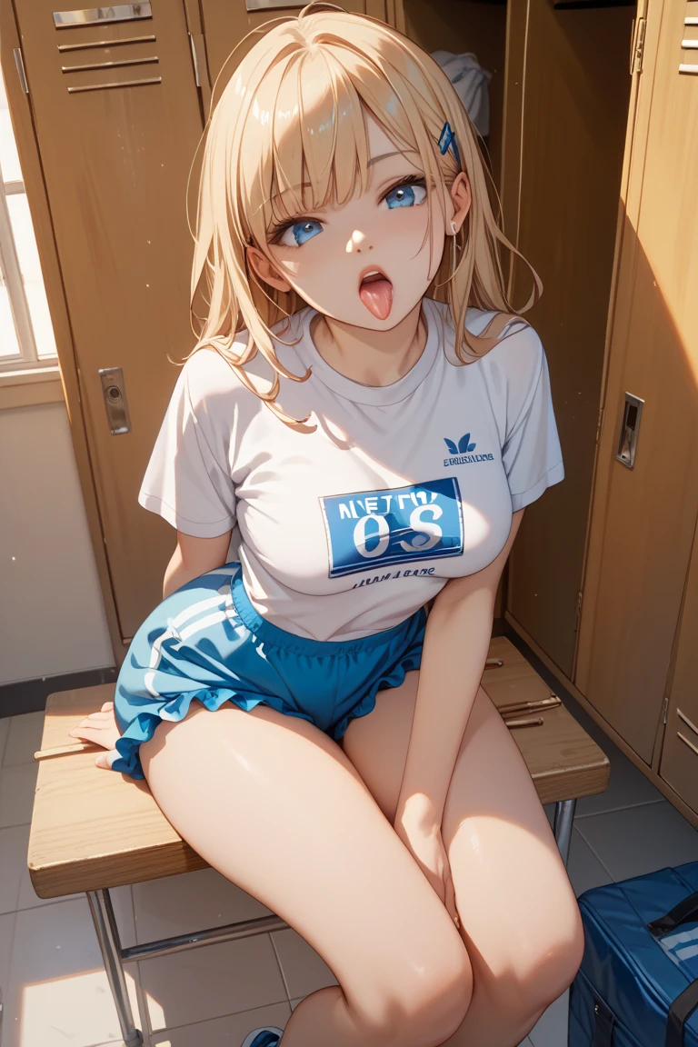 pieces fly、masterpiece、highest quality、Super detailed、High resolution、High resolution、8K portrait、Unity 8k壁紙のHigh resolutionCG、unity 8k wallpaper、cute type little:1.5、upon:1.5、Highly detailed CG unity 8k wallpaper、realistic、real person、cute type little、 portrait photography、shiny skin、High resolution、(16 years old:1.2)、(1 girl)、beautiful clear eyes、very detailed explanation、delicate face、nice lips、slender body、Same with big breasts thin waist、thin legs、((athletics stadium:1.6))、1 girl, cute type, perfect face, seriously, (blush:1.5),((There are a lot of people nearby:1.4))、Same with big breasts,((Gym suit:1.3)),(((clothing lift:1.5))), (((I have nipples))), Detailed description vagina,show vagina,spread legs,spread ,((cum in vaginas:1.3))、((change:1.5))