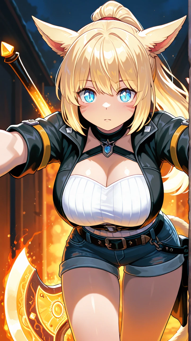 best quality, high resolution, large breasts, blonde hair, blush, embarrassed, cowboy shot, looking at viewer, bowsette, pink lip, (into the volcano), (bathing in lava), sexy legs, black corset,