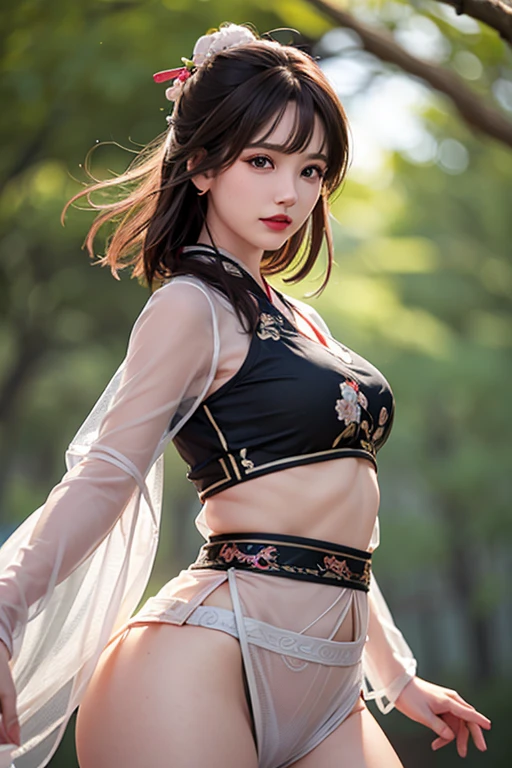 Fei Yu_robes， red cloth, red hair, Whole body, Gold Embroidery， black embroidered gold， high ponytail, braid, depth of field, night scenery，, 1 girl，25 year old girl, ulzzang-6500v1.1， （manuscript： 1.2）， （realistic： 1.3） ， สาวสวยกับdetailsที่สวยงาม， ดวงตาและใบหน้าที่Very detailed， ดวงตาพร้อมdetailsที่สวยงาม， blonde hair， The resolution is incredibly ridiculous.， hugeFilesize， ไฮเปอร์details， High resolution，very big breasts, Very detailed， best quality， Masterpiece， illustration， มีdetailsและสวยงามเป็นพิเศษ， Very detailed， CG， unity， 8k wallpaper， Surprisingly， details， Masterpiece， Highest quality， official art， วอลล์เปเปอร์ CG unity 8k ที่มีdetailsมาก， Cinematic lighting， （Perfect shiny skin：0.6）， The lines are thin and smooth.， （floating）， ear nipple ring ， Masterpiece， best quality best, seductive pose,