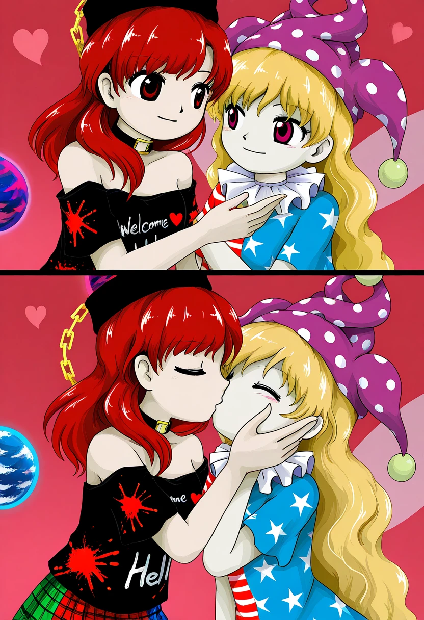 two lesbians share a kiss, tits
