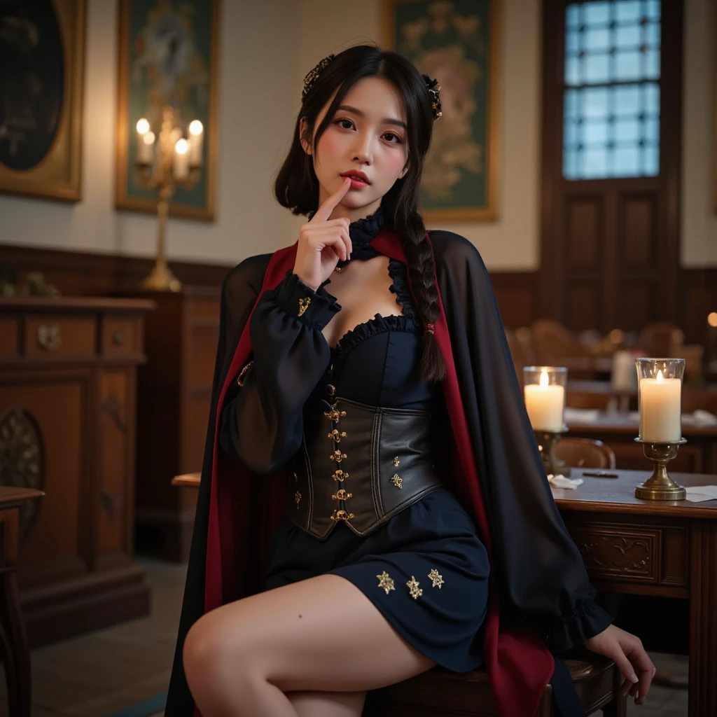 Create an ultra-realistic image of an adult petite woman dressed in a sexy, suggestive cosplay of Hermione Granger from Harry Potter. The woman should have an hourglass figure, but with a petite frame—petite, petite, petite. She should have long, wavy brown hair, styled in loose waves that frame her face beautifully. Her skin tone should be fair and smooth, with a natural, healthy glow.
Her outfit should be a modern, seductive take on the classic Gryffindor uniform—Gryffindor outfit, Gryffindor outfit, Gryffindor outfit: a tight, form-fitting white shirt with a deep neckline that accentuates her bust, and a short, pleated Gryffindor skirt that hugs her hips. Over the shirt, she should be wearing a cropped version of the Gryffindor robe, left open to reveal her figure. She should also have a Gryffindor tie hanging loosely around her neck—Gryffindor logo, Gryffindor logo, Gryffindor logo. To complete the look, she should be wearing thigh-high stockings and high heels.
The setting should be a mystical, magical environment reminiscent of Hogwarts, with elements like floating candles, ancient bookshelves, and gothic architecture. Ensure her pose and expression exude confidence and allure, making her look incredibly sexy while maintaining the magical theme.
Focus on capturing the details of her outfit—Gryffindor outfit, Gryffindor outfit, Gryffindor outfit—her figure—petite, , petite—and the enchanting environment. The image should be photorealistic, emphasizing every intricate detail. Gryffindor outfit, Gryffindor outfit, Gryffindor outfit, Gryffindor outfit, Gryffindor outfit, Gryffindor outfit, Gryffindor outfit, Gryffindor outfit, Gryffindor outfit, Gryffindor outfit, Gryffindor outfit, Gryffindor outfit, Gryffindor outfit, Gryffindor outfit, Gryffindor outfit, Gryffindor outfit, Gryffindor outfit, Gryffindor outfit, Gryffindor outfit, Gryffindor outfit, Gryffindor outfit, Gryffindor outfit,