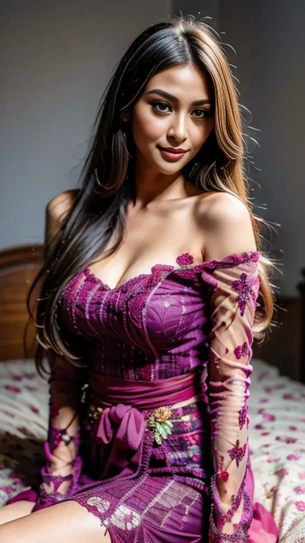 (very cute girl) , like mira filzah face, (raw photo:1.2), ((17 years old)), (photorealistic:1.4), russia mix korea hyper white skin, realistic skin texture, pale skin, very detailed eyes and face, beautiful detailed eyes, turkish nose, super detailed, high resolution, very detailed, masterpiece,unified, 48k wallpaper, amazing, Fine details, masterpiece, best quality, ((Tight F cup breasts size)), straight long hair, (extra long hair : 1.5), dark brown hair, elegant hair style, light on face, cinematic lighting, 1girl, perfect body, slim abs, skinny, ((1 malay girl , beautiful face)), hyper realistic bright lighting, realistic shadow, ((wearing a twisted pajamas, purple color pajamas)), ((perfectly composition)), dynamic poses, dynamic shot angle, (All grey background)