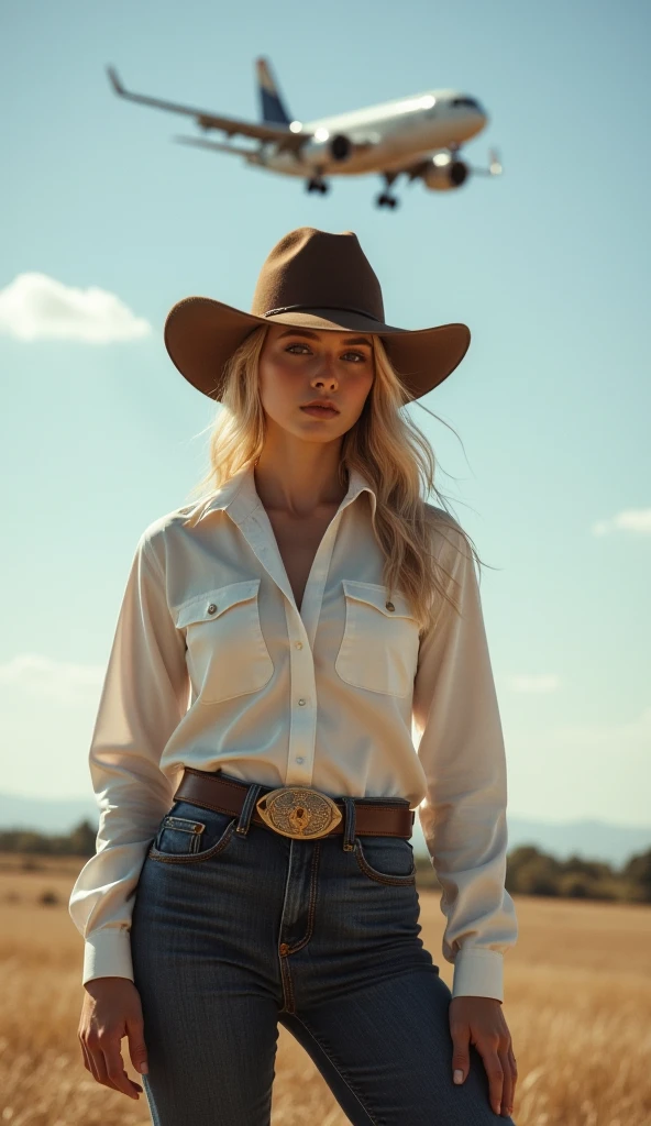 Blonde cow girl, attractive, southern, sfw, cowgirl clothes, southern clothes, cowboy clothes