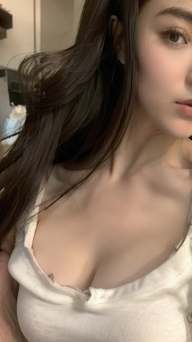 ((Best quality, 8k, Masterpiece: 1.3)), Sharp focus: 1.2, A beautiful woman with perfect body: 1.4, Thin abdomen: 1.2, ((Layered haircut, Large breasts: 1.2)), (No bra) (Small and beautiful hard nipple) (Thin and damp button up to shirt length: 1.1), (White shirt wet by rain), (Rain, Street: 1.2), Wet body: 1.1, Highly detailed facial and skin texture, Detailed eyes, Double eyelid, tanned skin, sexy, tanned, dark skin, tanned body, exposed shoulders, neckline, abs,