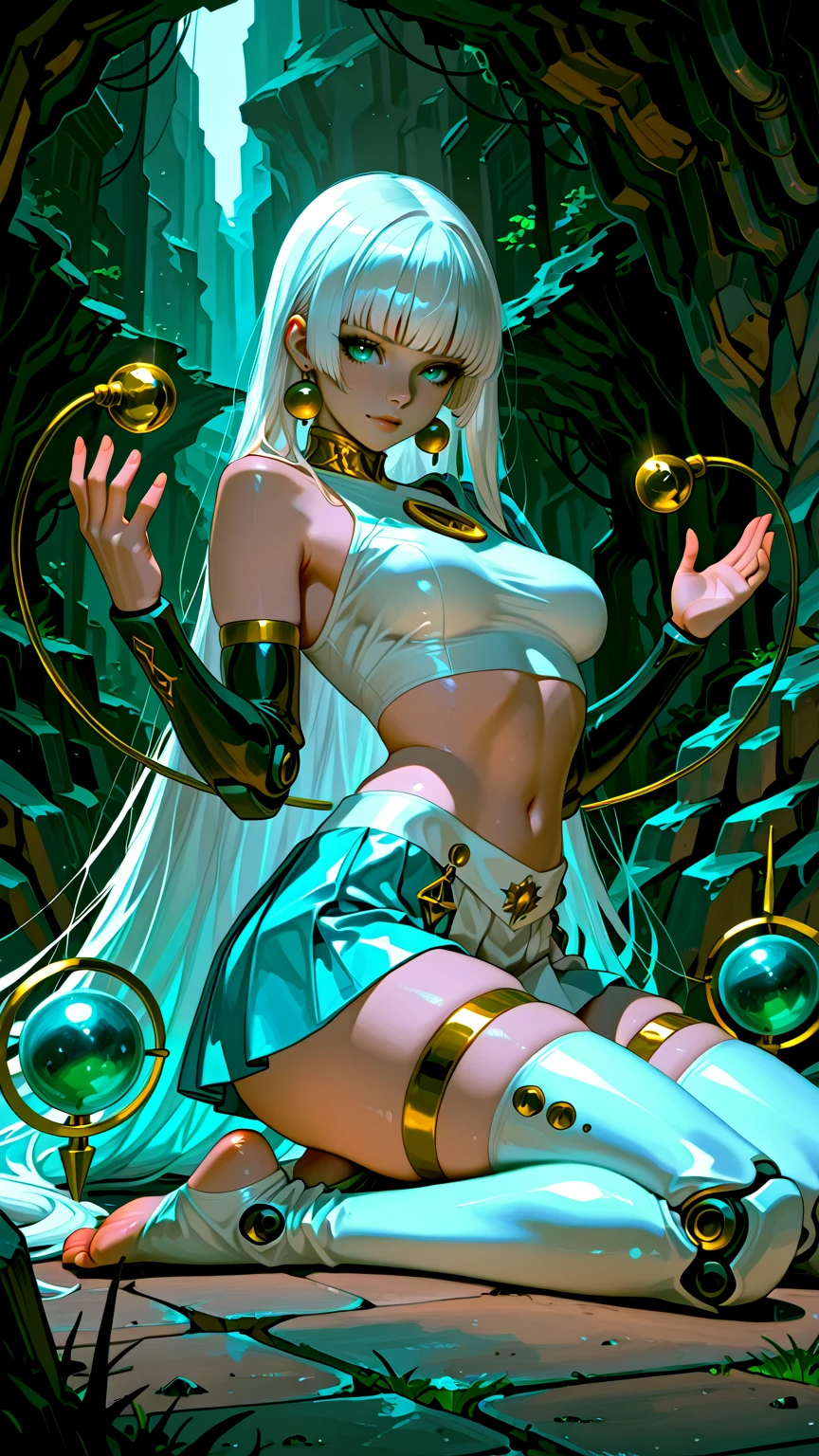 (masterpiece, high quality), liquid gold girl,(extremely beautiful), (dark skin:1.3), (skin texture), (white long silky hair), prismatic gold, shiny body, big breasts, golden eye , clear eye, ,( Sony Alpha a7R IV camera expertly used to capture this captivating moment: 1.2), (paired with a versatile Sony FE 24-70mm f lens/2.8 GM, ensuring every detail is captured beautifully: 1.2), ( The strong sun enhances the beauty of the scene: 1.2), (a breathtaking photo of a mesmerizing woman displaying her stunning beauty: 1.2)