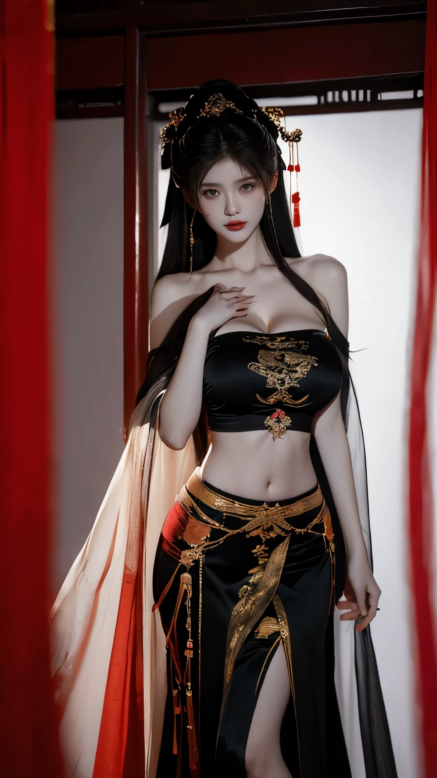 1 girl,Sexy Slut,Pelvic Curtain, breasts curtain, no underwear ,long, dark, and pointed nails,Face,full of Chinese characters,Wide hips, huge breasts