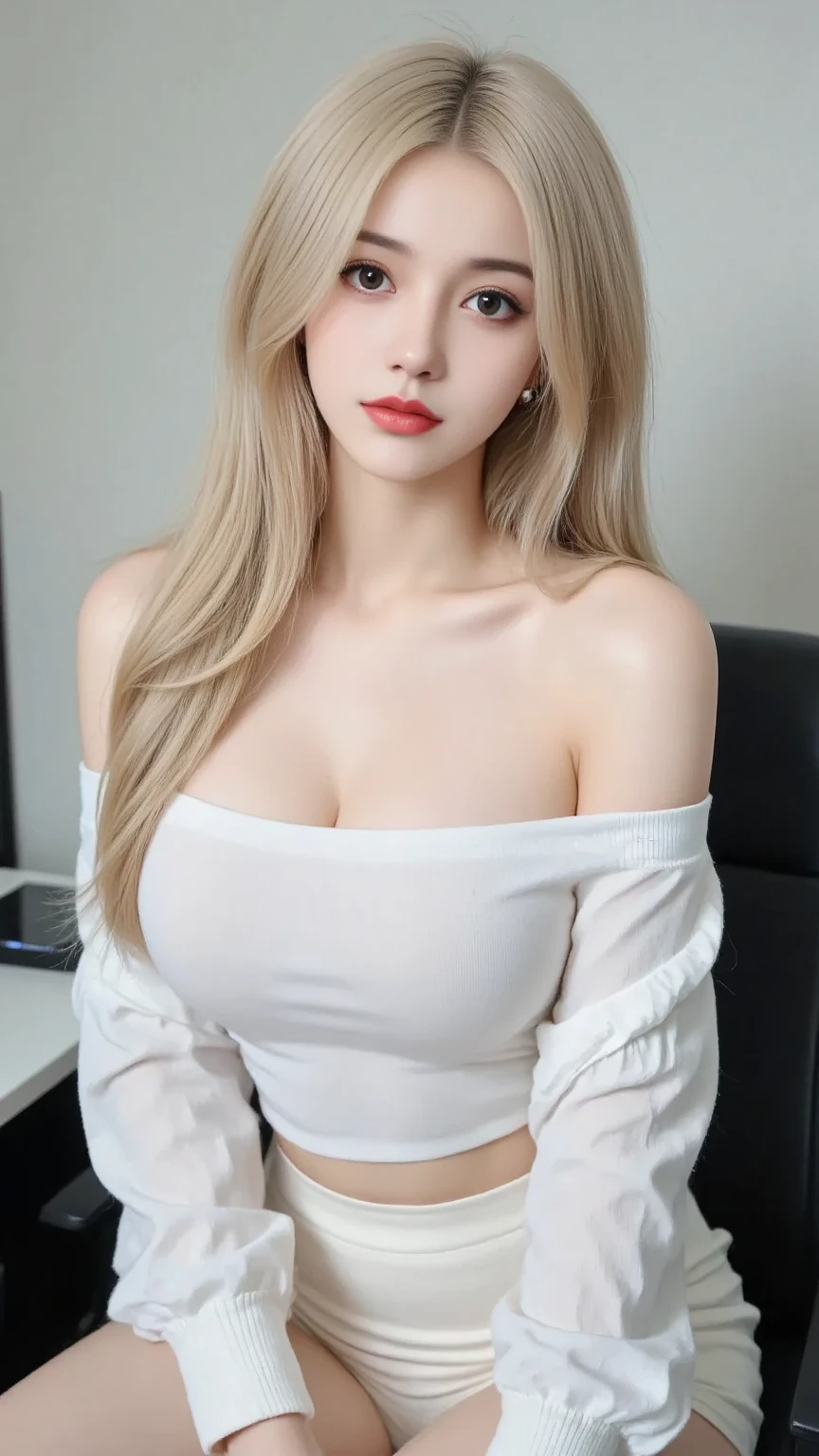 ((midnight, highest quality, 8k, masterpiece :1.3)), (close), sharp focus, beautiful woman with perfect figure, ((blonde, big breasts)), (tight t-shirt, short skirt, Are standing), ((city night view, rooftop)), Highly detailed face and skin texture, fine eyes, double eyelid, cleavage