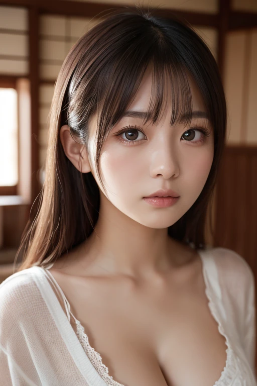 best quality, face focus, soft light, ultra high res, (photorealistic:1.4), RAW photo,
1japanese girl, solo, cute, (pupil, lights in the eyes), detailed beautiful face, (small chest),(high resolution detail of human skin texture),
(long hair),
indoor,
Damask Shirt Dress,
(portrait)