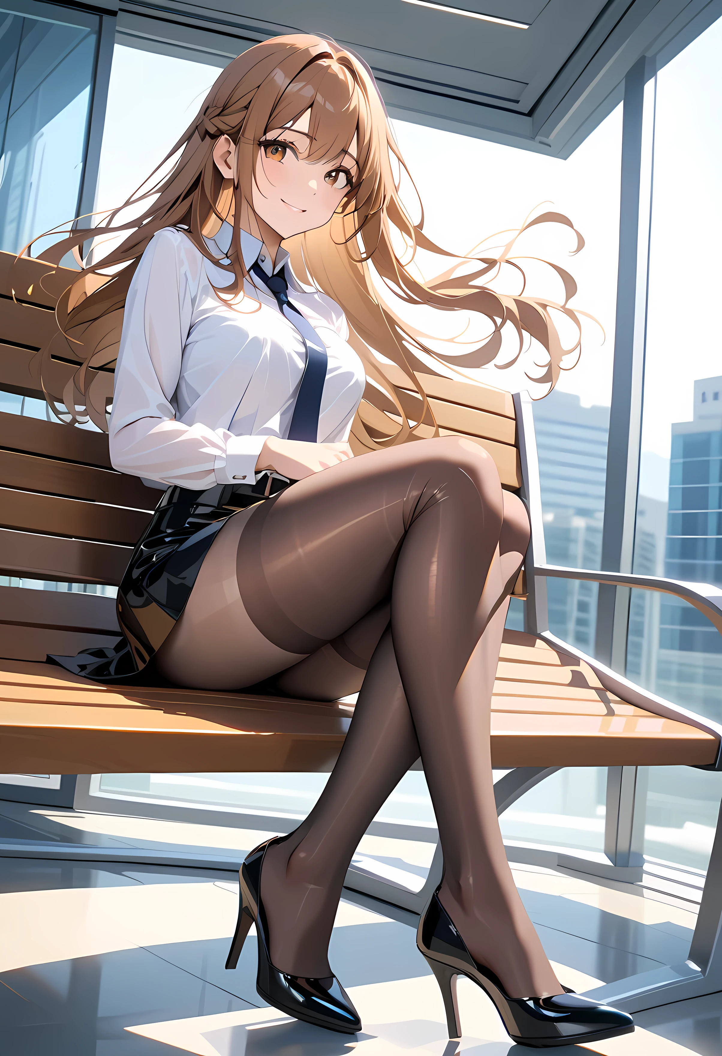(Whole body from head to toe)、(whole body)、(wearing high heels)、(White panties inside the pantyhose)、(Search stockings with white panties inside)、(No Panty Shot)(pussy)、(sit with your legs together)、(Sit with your knees bent and your legs apart.)、(M-shaped legs)、brown hair、long hair、forehead、best quality、high resolution、8K wallpapers:0.8)、(Beautiful attention to detail:1.6)、(very detailed face)、perfect lighting、very detailed cg、perfect hands、complete anatomy、thin legs、()、pencil skirt、woman sitting on a train、leaning against wall、she spreads her beautiful legs.、Wearing a tailored suit and tight skirt、Her underwear is visible between her beautiful legs、(This girl is wearing high heels)、This picture shows、The photo was taken from a distance so as not to be noticed by the audience...、open your legs、Look forward、Configure below、Positive、Turn your lower body forward.、in 8K、best quality、real situation、intricate details、very detailed、超high resolution、depth of field、(realistic、realistic:1.2),masterpiece, 0.25 :: Frontal shots、in the center、one girl、A really beautiful 17 year old girl、Look at your face and feel it、big eyes、sexy pose、attractive、perfect skin、()、small waist、light blush、alone、Looking at the audience、Five perfect hands、sweating、 wear((suit and tight skirt)、white shirt、collar shirt、pencil skirt、(transparent black_pantyhose:1.2)、 Search stockings、transparent blackpantyhose、(gravure pose:1.1)、 Showing her pussy、pussy shot、open your legs、spread legs、Wide-open legs