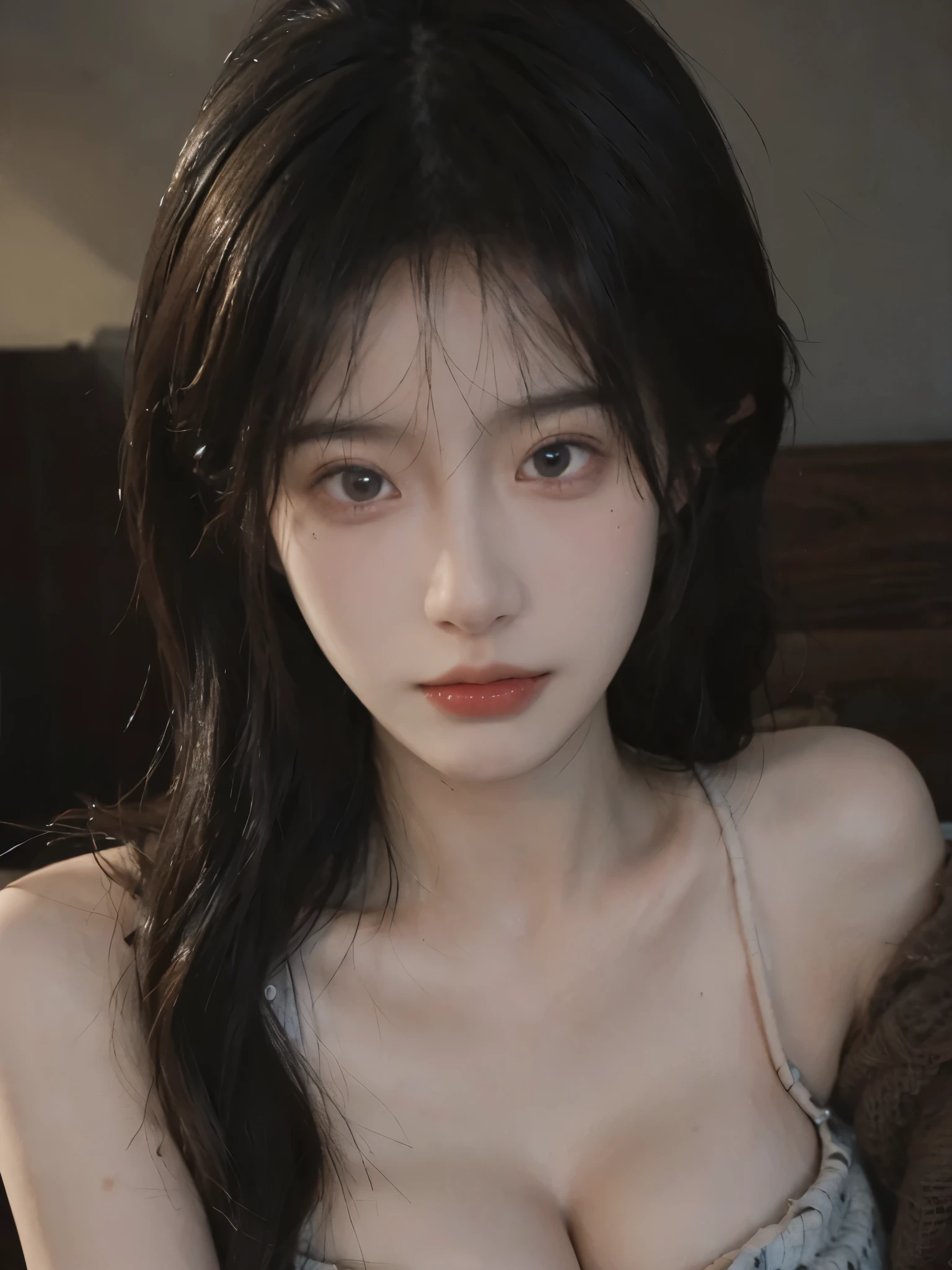 1girlhugebreasts，waist-up，light  smile，Radiant skin
Best quality， tmasterpiece， （realisticlying：1.4）， hiqcgbody， High-detail RAW color photos， Bodybuilding physique， （ellegance， beauitful face）， （skin detailed）， （oiled： 0.6）， （tesla coils： 0.4）， softlighting， （Sideslit： 0.8）， Shadow projection， Deep focus， Shot with Leica 10772 MP， 85mm macro lens， F/8 aperture， Film still image， mannequin （Office OL， oral sexy）， （very vey very detailed face） （Very detailed and expressive eyes）， （（small_breasts，Exquisite room，Exposed breasts，exhibitionists））），Clothing that exposes，（black lence stockings），