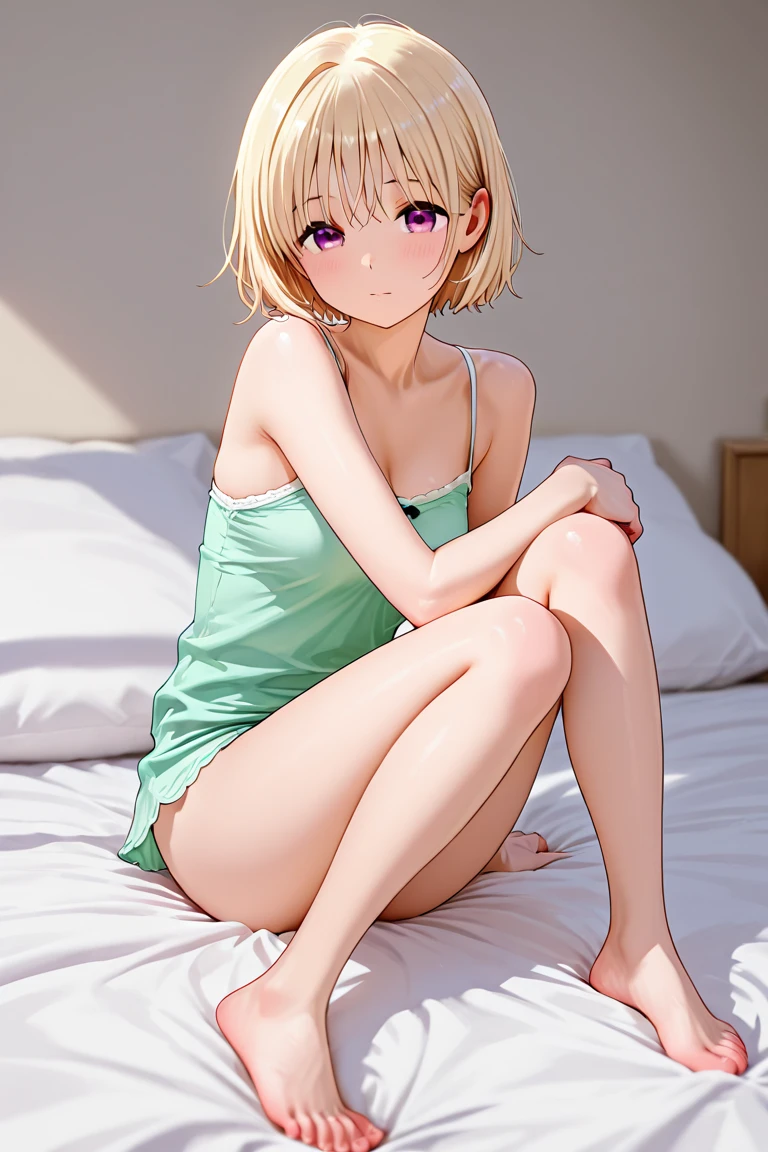 One girl,((Kaoru)),smile、Gentle expression,Welcome,slender body,ideal ratio body proportions,(white bathrobe),Leg spread,cleavage,bed,Lying down、Pink lace string panties,panty shot,from below,A complete depiction of the human body,masterpiece, Highest quality, Game CG, ultra detailed、highres、extremely detailed CG