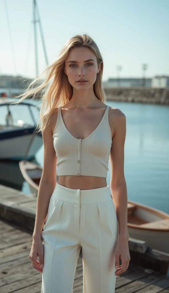 <lora:kawaii7.1.3_obj20:0.75:0.25>, European woman, closeup, sandals, (shirt), pants, (catalina island), ZM_daisy, wide shoulders, perfect face, (contact iris: 1.1), pale skin, skin pores , depth of field