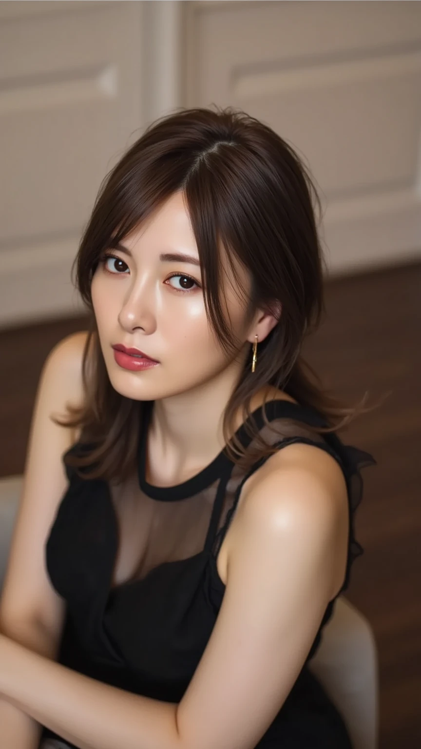 masutepiece, Best Quality, Photorealsitic, 4K, 日本人A MILF, (Solo), (((50 years old))), (Wrinkles at the corners of the eyes:1.5), (nasolabial folds:1.5), ((Large breasts)), (Saggy udder), A MILF, glamor, A sexy, Chromo-white skin, Wavy Longhair, Looking at Viewer, (((my skin is old))), ((muscles are old)), Super large udder, Black business suit, high-heels, ssmile, Public places,