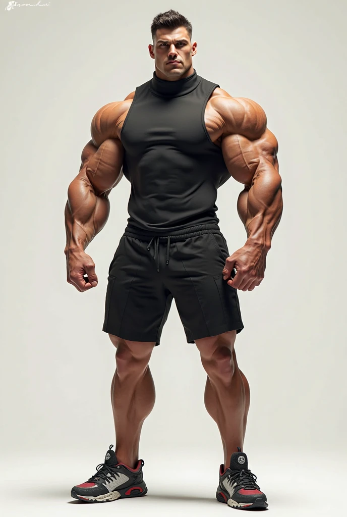 Impossibly large and vascular red-haired scottish muscle beast. Extremely low bodyfat. Absolutely massive and well-developed shoulders, as wide as he is tall, narrow waist. Very handsome, model good looks. Wearing an extremely thick gold chain