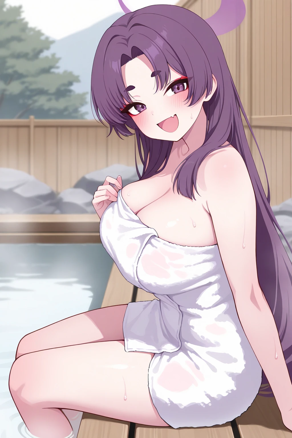 ASAMIKE, red HAIR, PONYTAIL, LONG HAIR, SIDELOCKS, PURPLE EYES,, large breasts, , 独奏, Abandoned house, Heavy snowfall area, sea , Wet, empty eyes, crying, nsfw, nipple, naked, Peeing, lactation, projectile lactation