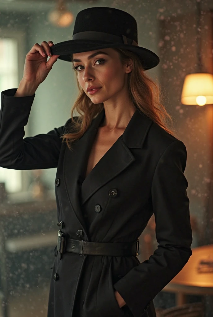 (Photorealistic.masterpiece. Uhd)an ultra hot gorgeous European woman.
She’s 23 years old. Full body shot.
She’s an Instagram model.
(((She’s Dressed with a  a 1940 Film noir detective. trench coat, fedora hat.)))
Suggestive pose. (Kate Beckinsale:0.6)
BREAK
Perfect anatomy.
perfect hair.
perfect breast.
perfect body.
perfect hands.
perfect face.
perfect eyes.
accurate.
anatomically correct.
BREAK
Sony A9 II and a 85mm f/1.8 GM lens.