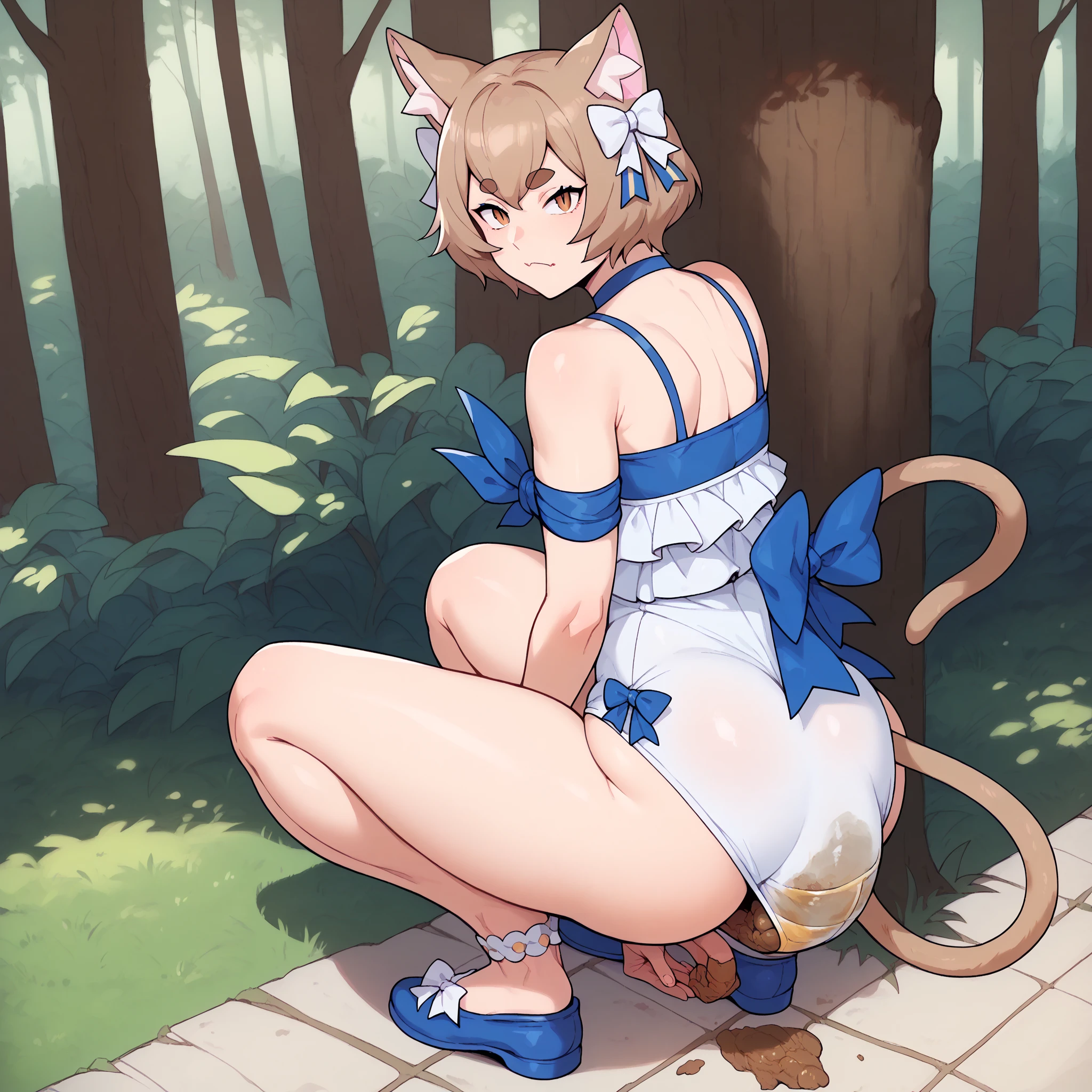 Score_9, Score_8_up, Score_7_up, Score_6_up, Score_5_up, Score_4_up, source_anime, 1girl, nsfw, , maid, after anal, servalkemono, scat, serval ears, diarrhea, pooping, cum on poop