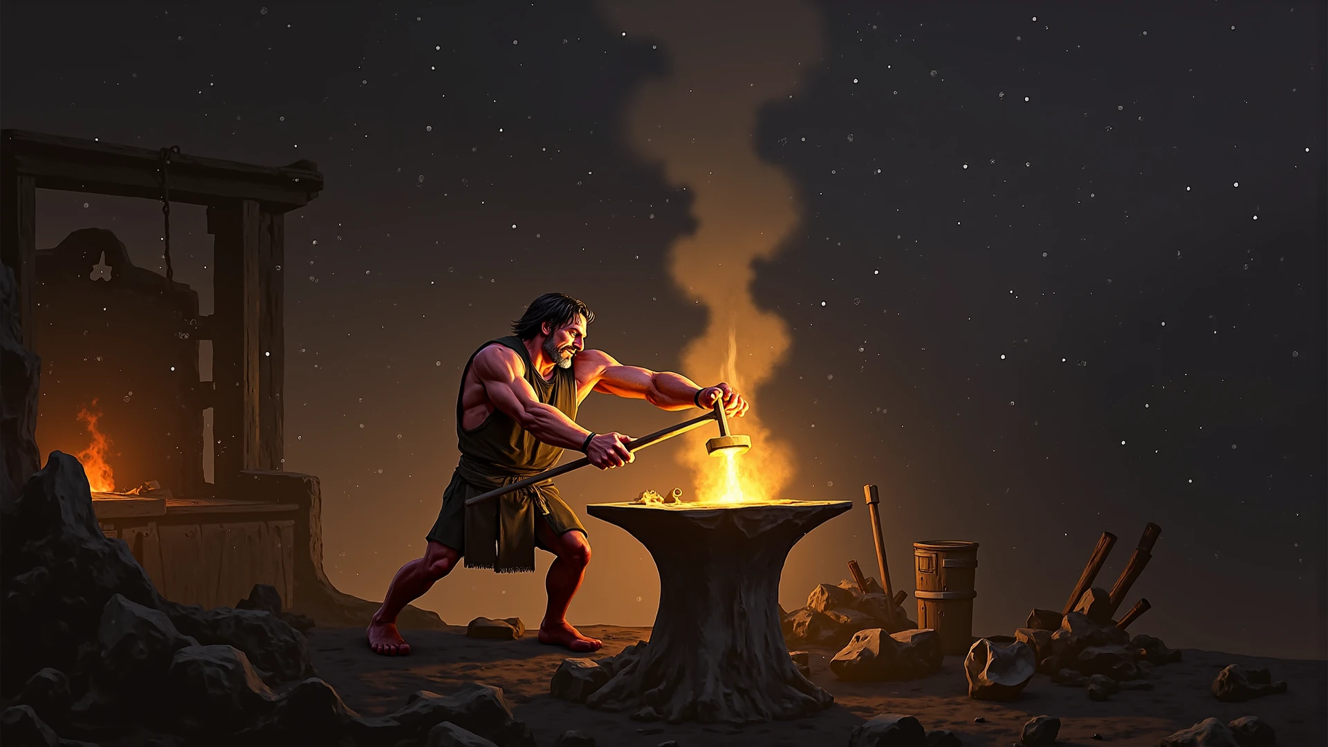 wide angle shot of early caveman civilisation, cavemen with beards, dressed in clothes designed in leaves and animal fur, cavemen in community working together, eating, cooking, starting fire, a large number of cavemen in a society with different caves in the scene, bright sunlight shining, with iridescent light, highly detailed images, vibrant beautiful colours, hyperrealistic image, 32k, ultra HD, unreal engine rendered, cinematic lighting, artgerm style, --auto --s2