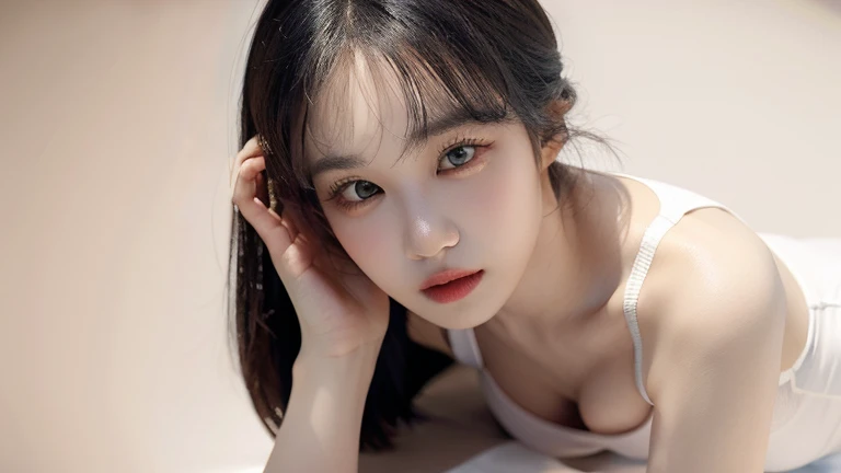 20yr old female, (Photorealistic:1.4, Realistic), Highly detailed CG unified 8K wallpapers, 1girl in, ((Slender body:0.8)), Looking at Viewer, (HQ Skin:1.4), 8K UHD, Digital SLR, Soft lighting, High quality, Film grain, FUJI XT3, ((((upperbody shot:1.2)))), (((Black collared shirt))), (((Black background, Background))),