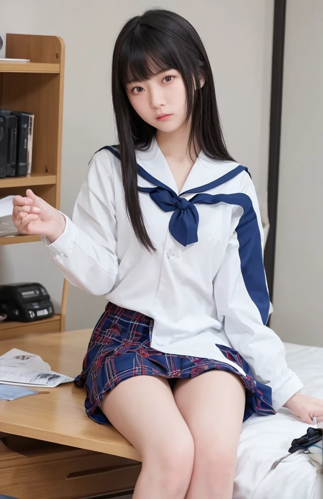 8K quality, Masterpiece, Bright lighting without shadows, Two women with Super big breasts standing side by side, (Super big breasts squeezed by clothes:1.2), Whitening skin, Sparkling Blue Eyes, (Deep crimson sailor collar uniform), Pleated skirt, Above the knee, Super big breastsを手で服の上から握り潰している, A posture where the waist is bent forward to emphasize super big breasts, White panties, Breast Grab, Eyes closed and mouth open, (Super big breasts)