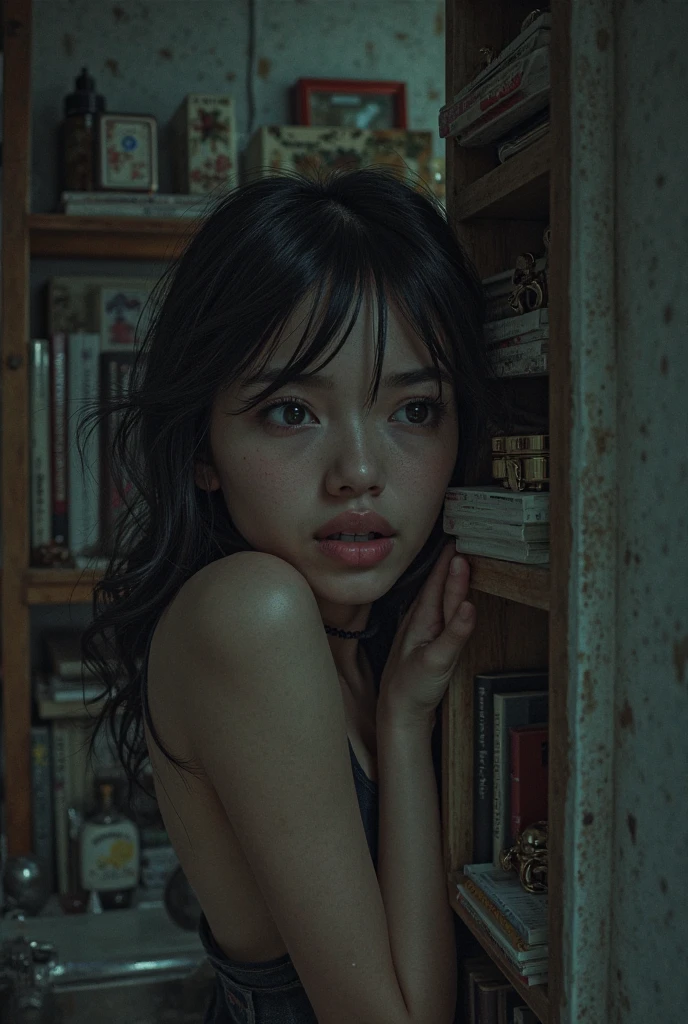 create an image of a female spirit in an abandoned house