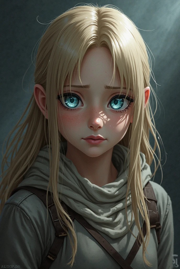 A little English girl, half body photo, CARTOON, golden hair, shawl hair, anime, Minimalism, character chart, negative space, ccurate