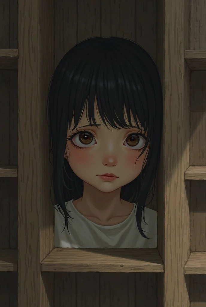 "A character peering with a frightened expression through the attic door, Short black hair. Minimalist Character, 8K resolution, High resolution, Photorealistic Style, Cinema Lighting, Gloomy mood, Dramatic Shadows, A calming color palette."






