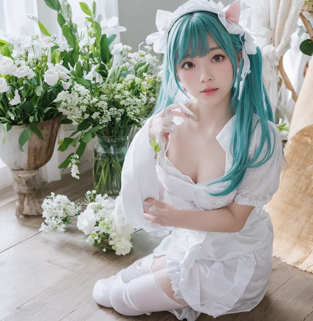 Izuku midorilla turned into a woman dressed as a sexy bunny and with lake hair in bed hugging and kissing mineta