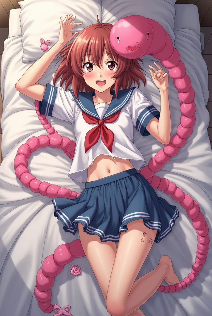 Highest quality,Highest quality,One girl,10 years old,Mouth closed,orgasm,blush, Sweat,Nanoha Takamachi,Takamati Nanoha,Twin tails,Hair Ribbon,((One Piece Uniform:1.3)),classroom、White panties、Squat、Look at this、skirt、、Attacked by tentacles、Tentacles wrap around my legs、Tentacles in the crotch、Captured by tentacles、cry、shout、Ecstasy face、skirtの中の触手、Do not run away、Lying down、Torn clothes、skirtの下からスパッツが見えます、Spread your legs、Disheveled clothing、skirtをめくった、
