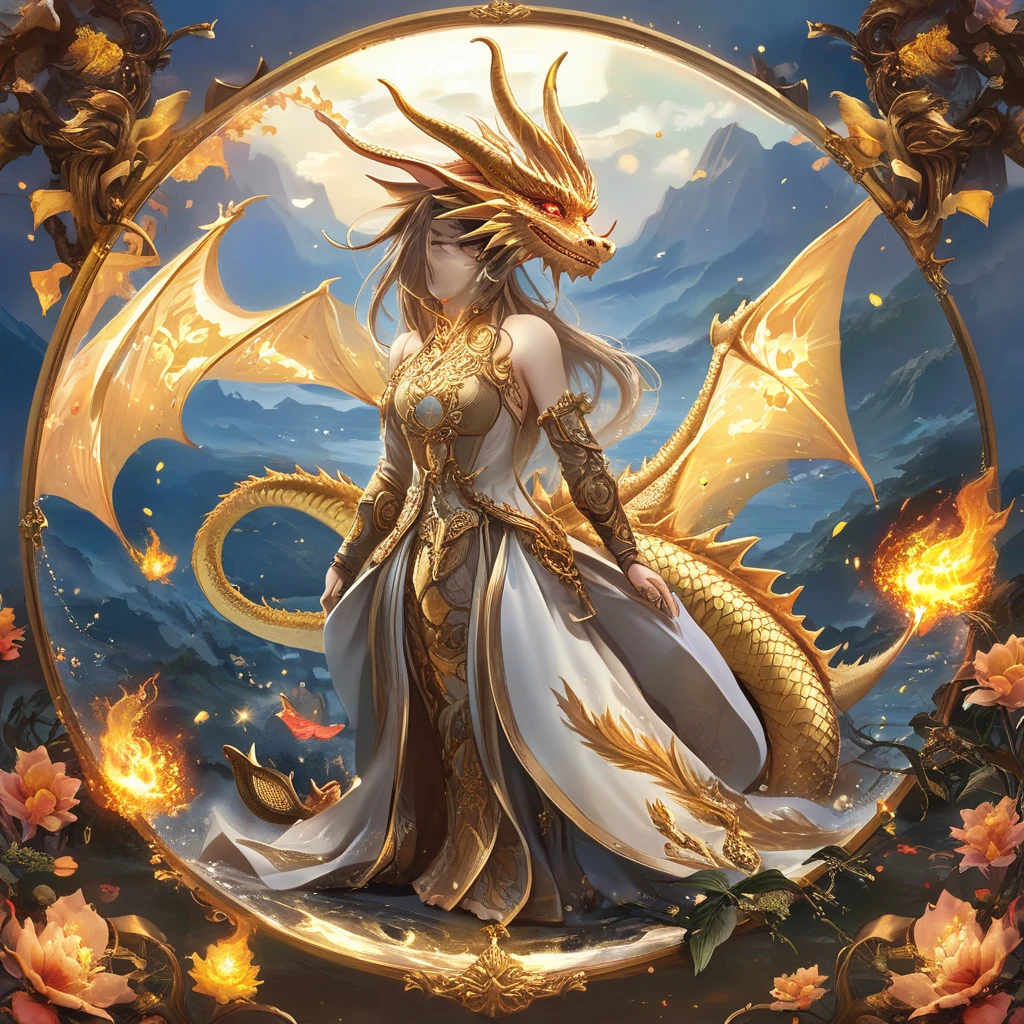sky dragon god, gentle gaze, fantastic background, moonlight background, sea of clouds background, golden splashes, mysterious, sacred light, mythical creature, traditional Chinese dragon, mythology, speckled light, hazy haze, mysterious aura, masterpiece, fantastic and graceful dragon, good luck, fantasy art