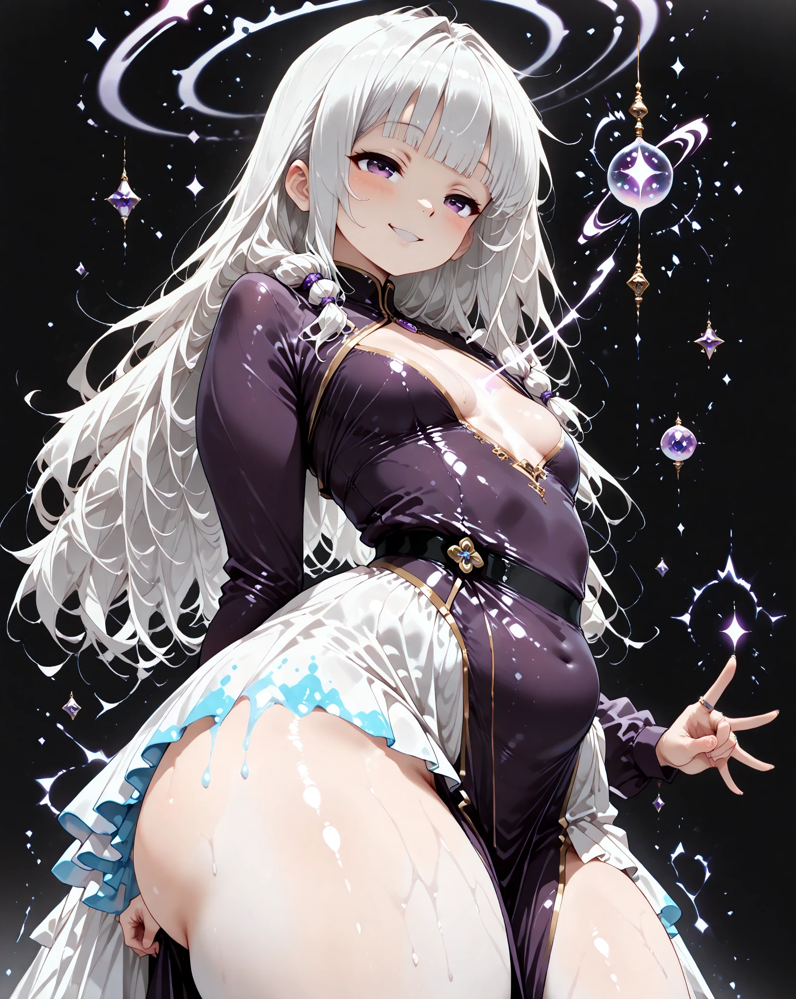 masterpiece,Little,cute、こたつでくつろぐ幼馴染のLittle女の子とLittle男の子、Relaxed facial expression、Mikan and cat kotatsu、sdcgsd、Milky white and purple gradient long hair、Double braid、Black and white diamond-shaped hair ornaments on both sides、Little男の子、The boy has two-tone white and light blue short hair.、Taking a nap together、Heartwarming、A fluffy world、ゆるcute世界、The best light source、CrptGrl,dr3ss, 