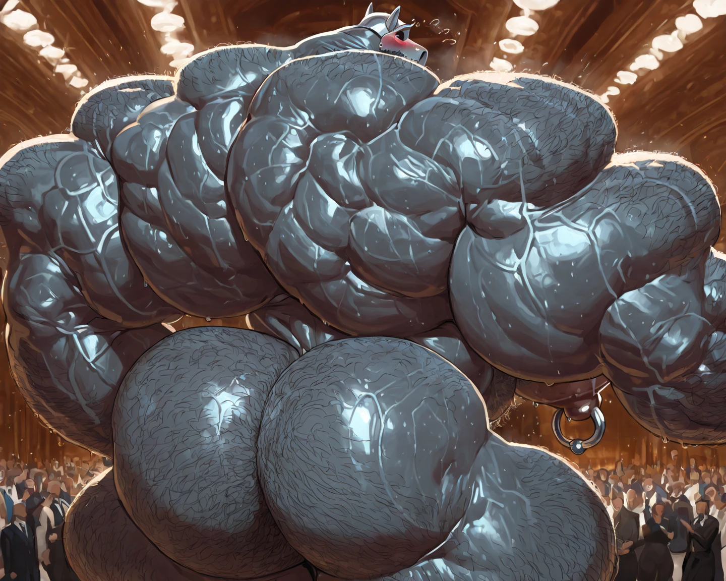 4k, high resolution, best quality, perfect lightning, perfect shadows, solo, anthro, young, boy, wolf, furry body, (fluffy mane:1.2), fluffy tail, male, adult, (bulky, thick muscles:2.0, huge muscles:2.0, hyper muscles:2.0), (thick biceps, veiny biceps, big broad veiny pecs, broad shoulders:1.1), (thick legs, thick calves:1.1), (digitigrade legs, 4 toes:1.2), (huge bulge, hyper bulge), perfect colors, (photorealistic fur, detailed fur, epic, masterpiece), (suggestive posing:1.2), (seductive smile, lustful grin 1.3), detailed modern bar, detailed wolf eyes, by k0suna, by darkgem