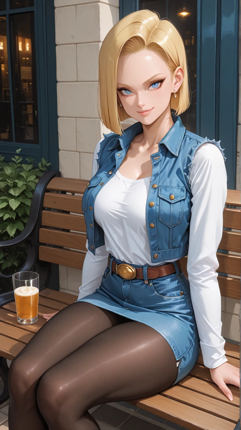 Chica anime sitting on a bench with a cup of coffee, cute Chica anime, ilustración de estilo animado, chica con tema de refrescos, hermosa chica de secundaria anime, una colegiala hiperrealista, Chica anime, young Chica anime, beautiful Chica anime, Chica anime drinks energy drink, estilo anime 4k, ilustración de anime digital, retro Chica anime, anime visual de una linda chica busty