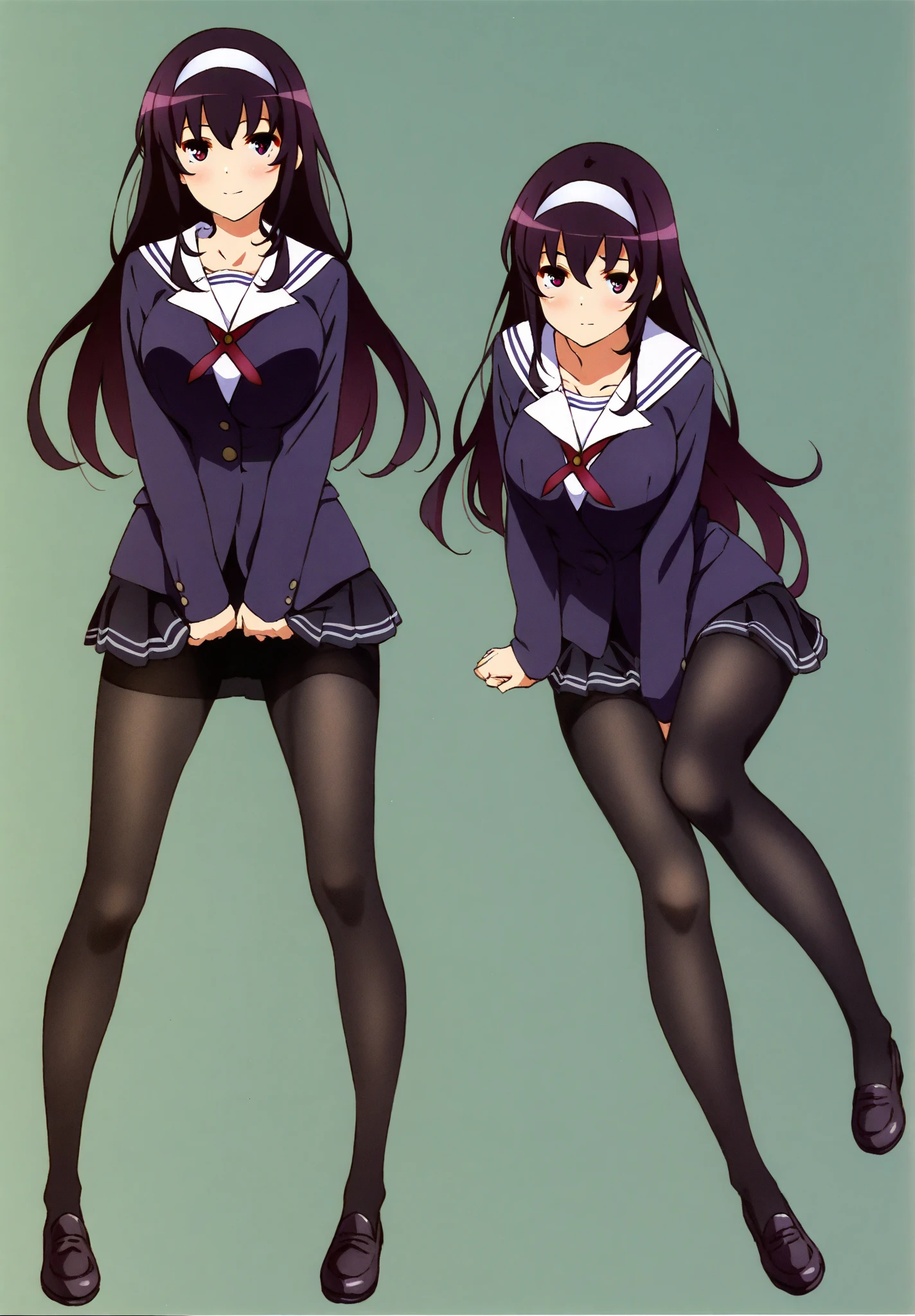 highest quality, table top, ultra high resolution, (realistic: )2D official style cel animation,(multiple views)Amagami Tsukasa Ayatsuji,high school girl,uniform,white line mini skirt,panties,long hair,straight hair,full body portrait,from below