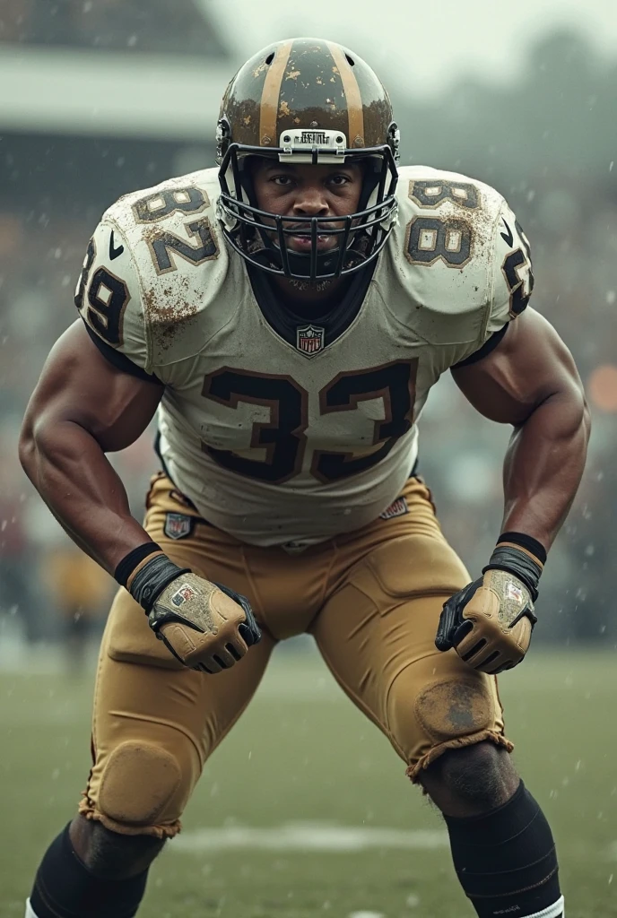 Make a black football player With the shirt written fael with the golden ball