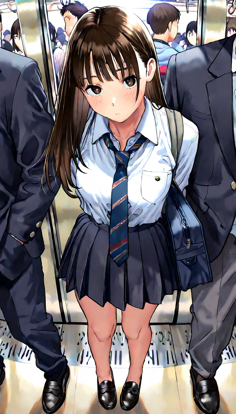 (((masterpiece, highest quality, High resolution, 超High resolution, Perfect Pixel, Depth of written boundary, 4K, RTTX 10.0))), Beautiful Anime Woman, Beautiful art style, Anime characters, ((Smooth texture, Realistic texture, Anime CG Style)), Exact finger count、Exact number of legs、(Exact number of arms:1.0, Exact number of hands:1.0), (Perfect hands, Perfect Anatomy), Cinematic, Realistic, Extremely detailed CG, Daytime lighting, Perfect lighting, Best Shadow, The best natural light, whole body, Perfectly balanced style, A perfectly balanced body, Slender body, whole body, ((bangs, Dark brown hair, Stylish and cute ponytail)), (A woman in a sailor uniform is standing while a young man in a suit is groping her breasts over her bra and putting his hand in her panties.:1.3), (povbreastgrab,pov hands,breast grab:1.3)、doggystyle, Exact number of hands, With a bra on, show off bra, skirt, bra, panties, underwear, (セクシーでかわいいunderwear, Stylish shiny white satin panties, Stylish shiny white satin lace bra:1.3), sexual pleasure expression, Holding in pee、Patience is the limit、On the brink of climax, (hand_in_panties_not_self, (In the school classroom:1.3)
